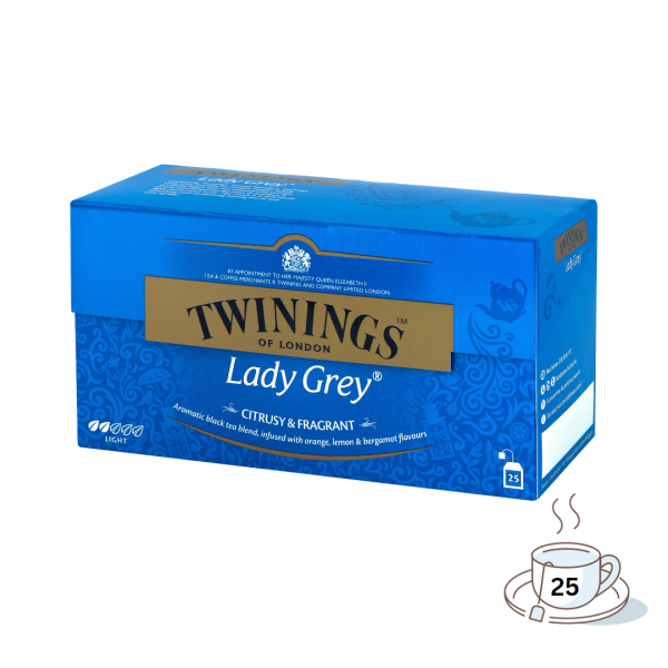 Twinings Lady Grey, Schwarztee, 25 Teebeutel im Kuvert